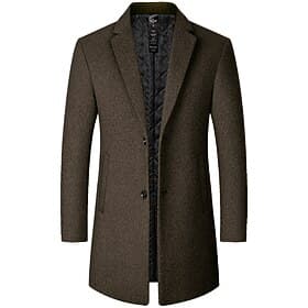 Men's Winter Coat Wool Coat Overcoat Business Vacation Winter Wool Thermal Warm Outdoor Outerwear Clothing Apparel Fashion Warm Ups Solid Colored Pocket Lapel