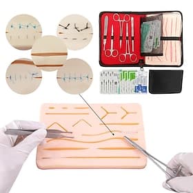 kit completo de práctica de sutura para entrenamiento de sutura que incluye almohadilla de sutura de silicona grande con heridas precortadas y kit de herramien
