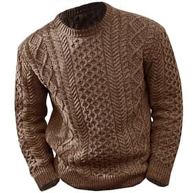Men's Sweater Dress Sweater Pullover Sweater Jumper Knit Sweater Ribbed Cable Knit Cropped Knitted Crew Neck Modern Contemporary Daily Wear Going out Clothing
