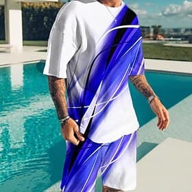 Men's Color Block Graphic Prints 2pcs Tees sets Matching Sets Short Sleeve Short Pants Crew Neck Basic Classic Comfortable Outdoor Street Daily 3D Print Summer