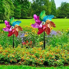 2 Pieces Bird Repeller Windmill Spinner DIY Birds Deterrent Silver Pinwheels for Outdoor Garden Lawn Yard Decoration