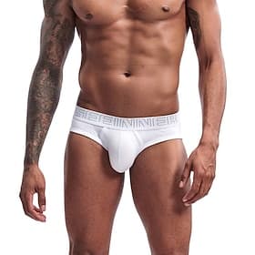 Men's 1pack Basic Panties Briefs Print Cotton Antibacterial Leak Proof Letter Mid Waist Black White thumbnail 2