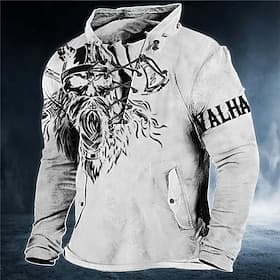 Herren Cartoon Wikinger-Krieger Grafikdrucke Sweatshirt Pullover Langarm Sweatshirt Stehkragen Streetwear Designer Basic 3D-Druck Sport  Outdoor Lässig Täglich