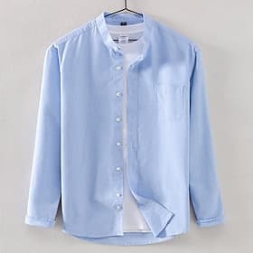 Men's Chinese Collar Shirt Mandarin Collar Shirt Dress Shirt Oxford Shirt Collarless Shirt Plain Wedding Outdoor Sea Blue White Yellow Navy Blue Long Sleeve St