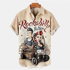 Herren Buchstabe Porträt Hemd Hawaiihemd Sommerhemd Knopfhemd Kurzarm Vintage Tropisch Modisch Casual Festtage Sommer Frühling Umlegekragen Bedruckt Button-Dow