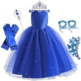Cinderella Fairytale Princess Flower Girl Dress Theme Party Costume Tulle Dresses Girls' Movie Cosplay Blue (With Accessories) Dress Halloween Carnival Masquer