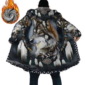 Men's Animal Wolf Graphic Prints Winter Coat Fleece Jacket Coat Warm Comfortable Breathable Fashion Streetwear Sport Sports  Outdoor Daily Wear Going out Zippe