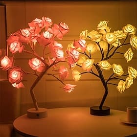 LED Rose Flower Table Lamp Tree Fairy Lights 24LED Rose Flower Tree Lights  USB Table Lamp Fairy Maple Leaf Night Light Home Party Christmas Wedding Bedroom De