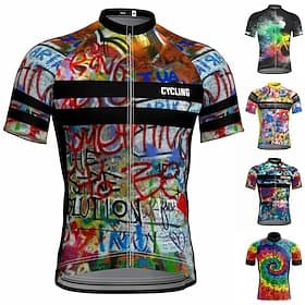 Men's Cycling Jersey Graffiti Funny Short Sleeve Bike Jersey Top with 3 Rear Pockets Mountain Bike MTB Road Bike Cycling Quick Dry Reflective Strips Back Pocke