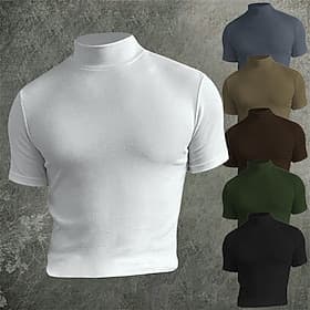 Men's T Shirt Mock Turtleneck Short Sleeves Turtleneck Stand Collar Summer Plain Designer Basic Modern Contemporary Vacation Street Going out Black Blue Dark G