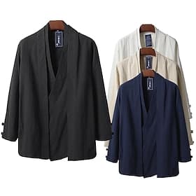 Men's Lightweight Jacket Summer Jacket Linen Jacket Vacation Daily Wear Durable Casual / Daily 2 in 1 Winter Spring   Fall Solid / Plain Color Japan and Korea