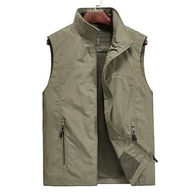 Men's Fishing Vest Sleeveless Vest Outdoor Casual Spring Fall Zipper Pocket Nylon Quick Dry Plain Zipper Army Green khaki Dark Blue Vest