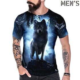 Herren Grafik Wolf T Shirt T-Shirt Kurzarm T-Shirt 3D-Druck Rundhalsausschnitt Hemd Vintage Mode Designer Outdoor Lässig Täglich Blau Dunkelgrün Orange Frühlin