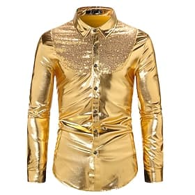 Men's Tuxedo Shirts Color Block Party Holiday Silver Red Gold Long Sleeve Turndown Spring   Fall Clothing Apparel Sequins