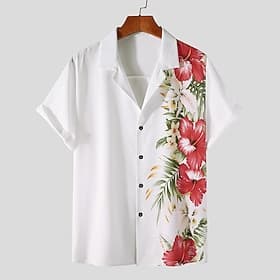Men's Floral Shirt Button Up Shirt Short Sleeve Tropical Fashion Hawaiian Casual Holiday Beach Summer Spring Turndown Print Button-Down Yellow Red Blue Purple