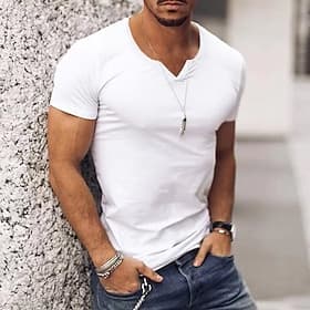 Men's T Shirt Short Sleeves V Neck Summer Plain Streetwear Stylish Modern Style Vacation Going out Casual Daily Black White Pink Top Tee for Men