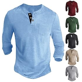 Men's Henley Shirt Tee Long Sleeve Shirt Long Sleeve Plain Fashion Designer Comfortable Button-Down Henley Casual Holiday Spring   Fall Wine Henley T-Shirt