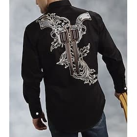 Men's Graphic Prints Pistol Shirt Western Shirt Cowboy Shirt Long Sleeve Fashion Designer Casual Daily Outdoor Fall  Winter Turndown Print Button-Down Black Bl