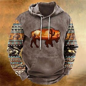 Men's Color Block Cow Graphic Prints Hoodie Hoodies Sweatshirt Streetwear Designer Basic Casual Long Sleeve Hooded Daily Sports Blue Coffee Gray Print Spring