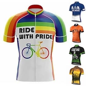 Men's Cycling Jersey Rainbow Funny LGBT Short Sleeve Bike Jersey Top with 3 Rear Pockets Mountain Bike MTB Road Bike Cycling Quick Dry Soft Back Pocket Comfort