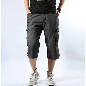 Men's Cargo Shorts Shorts Capri Pants Hiking Shorts Elastic Waist Leg Drawstring Multi Pocket Plain Comfort Wearable Calf-Length Casual Daily Going out Sports