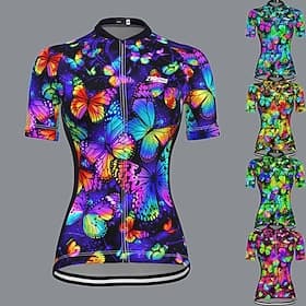 Women's Cycling Jersey Butterfly Short Sleeve Bike Jersey Top with 3 Rear Pockets Mountain Bike MTB Road Bike Cycling Quick Dry Reflective Strips Back Pocket M