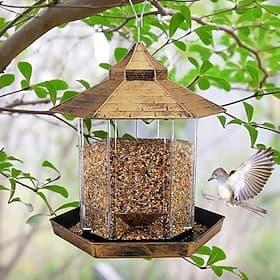Bird Feeders Hanging Squirrel Proof Bird Feeder Plastic Bird Seed Feeder With Hexagonal Roof See Through Bird Feeder On Window Bird Feeders For Small Birds Gol