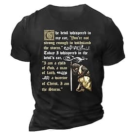 Men's Graphic Knights Templar Letter T Shirt Tee Casual Style Classic Style Short Sleeve T shirt 3D Print Crew Neck Shirt Vintage Outdoor Casual Daily Black Na