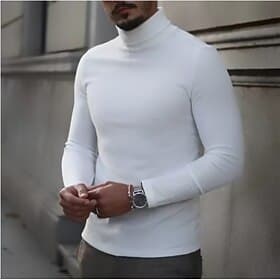 Men's T Shirt Long Sleeve Shirt Long Sleeve Turtleneck Summer Fashion Designer Casual Knitting Sports Daily Wear Going out White Top Tee for Men