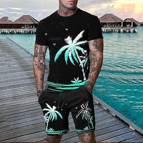 Men's Graphic Coconut Tree 2pcs Tees sets Shorts and T Shirt Set T-Shirt Outfits Short Sleeve Crew Neck Hawaiian Designer Casual Outdoor Vacation Daily 3D Prin