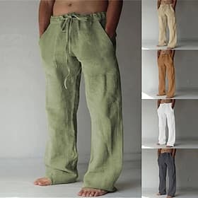 OUKU Men's Trousers Summer Pants Baggy Pants Beach Pants Casual Pants Drawstring Front Pocket Straight Leg Plain Comfort Soft Full Length Yoga Holiday Beach Fa
