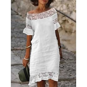 Per donna Abito Midi 100% cotone Abito a Tubino Vestito Casual Moda Moderno Casual Quotidiano All'aperto Vacanza Vestibilità regolare Semplice Manica Corta Sen