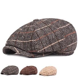 Men's Beret Hat Newsboy Hat Tweed Cap Beige Coffee Polyester Streetwear Stylish 1920s Fashion Outdoor Daily Going out Lattice Sunscreen
