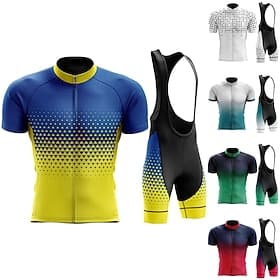 Men's Cycling Jersey with Bib Shorts Short Sleeve Mountain Bike MTB Road Bike Cycling Summer Blue White Yellow Geometric Dot Bike 3D Pad Quick Dry Back Pocket