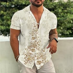 Men's Floral Ethnic Shirt Boho Shirt Button Up Shirt Short Sleeve Tropical Designer Boho Casual Beach Summer Spring Turndown Print Button-Down Yellow Pink Blue