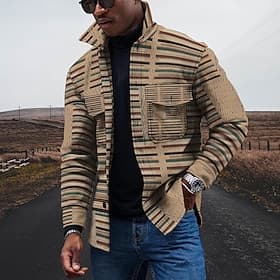 Herren Leichte Jacke Sommerjacke Outdoor Strasse Tasche Bedruckt Sommer Frühling Gestreift Strassenmode Sport Umlegekragen Standard Regular Fit Gelb Jacken