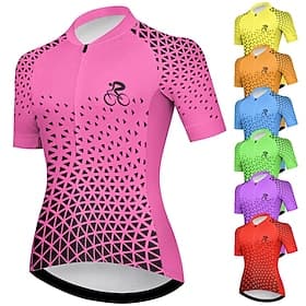 Damen Radtrikot Grafik Geometrisch Kurzarm Fahhrad Trikot Oberteil mit 3 Gesäßtaschen Mountainbike MTB Straßenradsport Schnelltrocknend Reflektierende Streifen