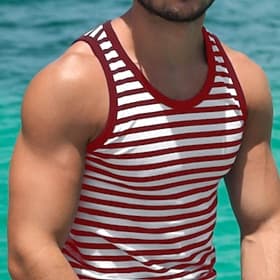 Men's Tank Top Vest Top Undershirt Sleeveless Shirt Sleeveless Crew Neck Summer Striped Fashion Streetwear Athleisure Print Vacation Gym Athleisure Red Blue Gr