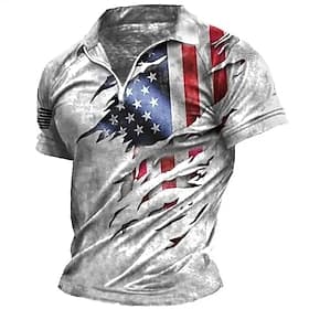 4th of July 2026 250th Men's American Flag Veterans Zip Polo Shirts Golf Shirt Short Sleeve Polo Shirts Collared Shirts Casual Streetwear Vacation Wear Party O thumbnail 2
