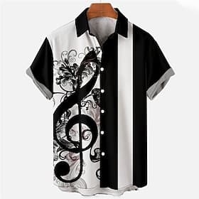 Homme Notes Chemise Chemise de bowling Chemise Boutonnée Manche Courte Sports Mode Streetwear Occasionnel Quotidien Week-end Été Printemps Col Rabattu Imprimé
