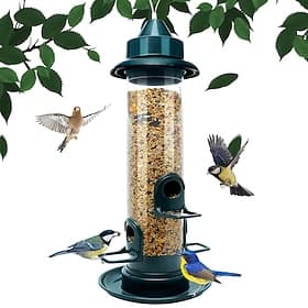 Bird Feeders for Outdoors Hanging Squirrel Proof Bird Feeders for Outdoors Large Tube Bird Feeder with 4 Feeding Ports Bird Seed Feeder with Hook and Food Tra