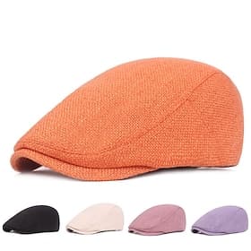 Men's Flat Cap Black Orange Cotton and Linen Streetwear Stylish 1920s Fashion Outdoor Daily Going out Plain Warm