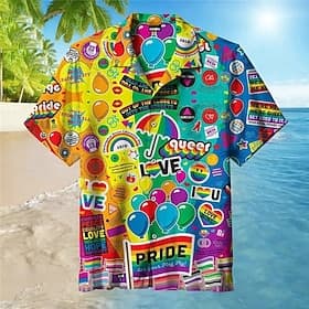 Men's Rainbow Graphic Prints Shirt Summer Hawaiian Shirt Short Sleeve Tropical Fashion Hawaiian Casual Beach Hawaiian Summer Spring Turndown Print Button-Down