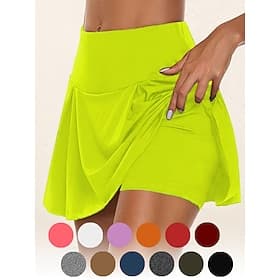 Women's Tennis Skirts Golf Skirts Yoga Shorts 2 in 1 Seamless Sun Protection Lightweight Mid Rise Gym Workout Running Fitness Skort Bottoms Solid Color Dark Gr