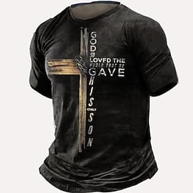 Herren Bibel Grafik Kreuz T-Shirt Tee Kurzarm T-Shirt 3D-Druck Rundhalshemd Vintage Mode Designer Lässige Alltags-Outdoor-Schwarze Frühling  Sommer Bekleidung