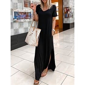 Women's Long Dress Maxi Dress Maxi Dress Black Dress Casual Dress Cocktail Dress Formal Dresses Basic Casual Daily Outdoor Going out Regular Fit Plain Short Sl