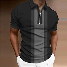 Men's Striped Zip Polo Shirts Golf Shirt Short Sleeve Polo Shirts Collared Shirts Business Casual WorkWear Formal Wear Festival Wear 3D Print Quarter Zip Polo