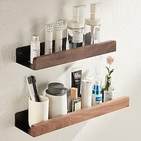 Shower Caddy Bathroom Shelves Wall Mounted Walnut Space Aluminum Shower Shelf Storage Organizer Rack Bathroom Kitchen Bathroom Hardware Pendant Shower Rack Cor