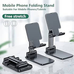 Foldable Mobile Phone Holder Stand Retractable Adjustable Phone Holder Cradle for iPhone 13 12 11 Pro Max X iPad and All Smartphones Adjustable Metal Desk Desk