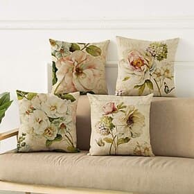 Flower Double Side Pillow Cover 4PC Soft Decorative Square Cushion Case Pillowcase for Bedroom Livingroom Sofa Couch Chair